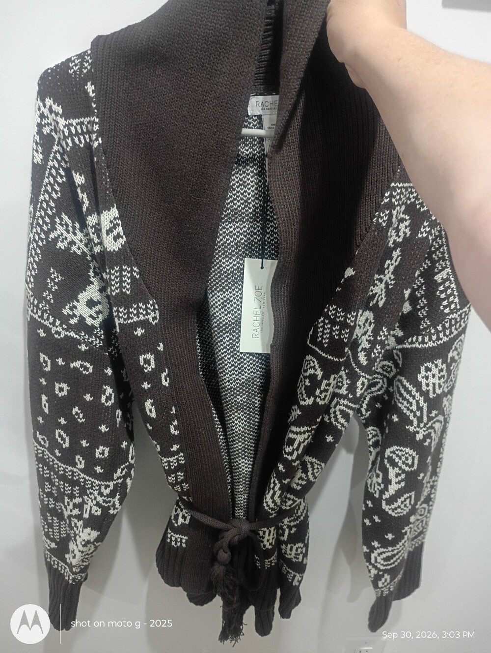 Tik Tok Viral Rachel Zoe Stylish Brown And Cream Patterned Women's Cardigan